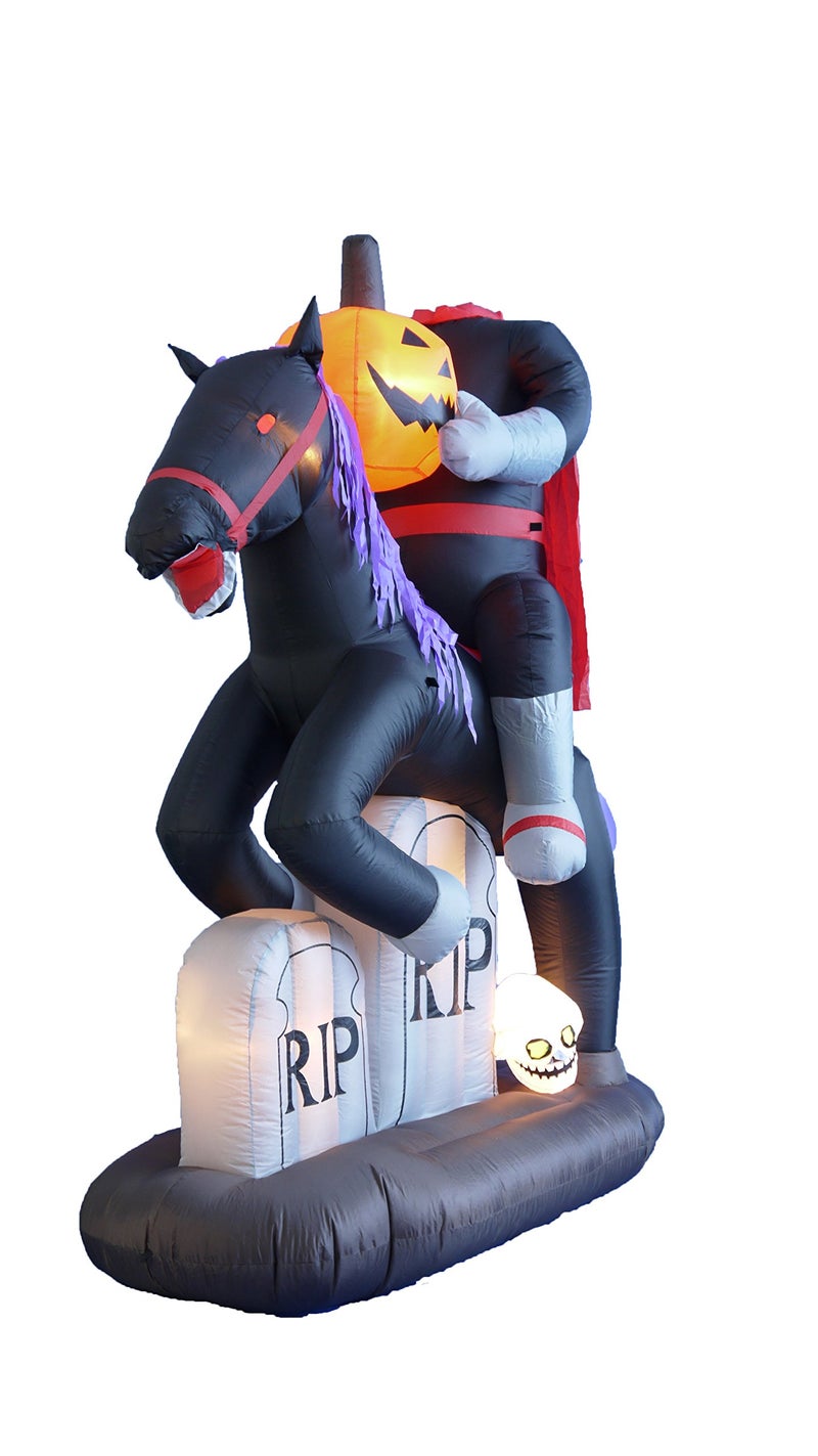 BZB Goods 6.5 FT Tall Lighted Halloween Inflatable Headless Horseman with Horse Tombstones Skull and Pumpkin Lights - Image 5